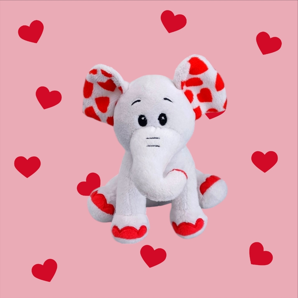 -RBI RON BANAFATO White ELEPHANT With Red HEART EARS Lovey Valentine's PLUSH 7โ - Picture 1 of 10